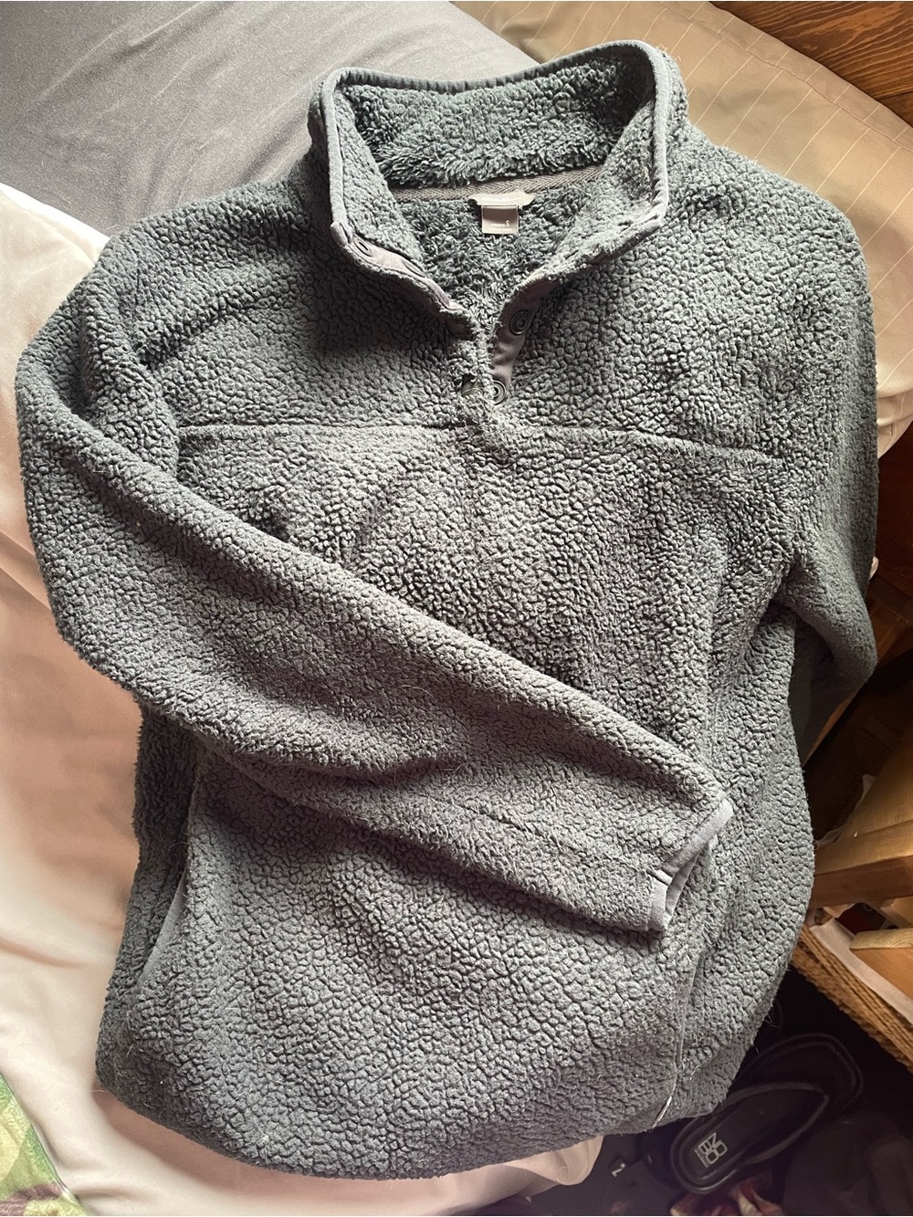 Eddie Bauer Light Slate Gray Teddy Quarter-Snap Jacket